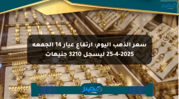 سعر الذهب اليوم: ارتفاع عيار 14 الجمعة 25-4-2025 ليسجل 3210 جنيهات